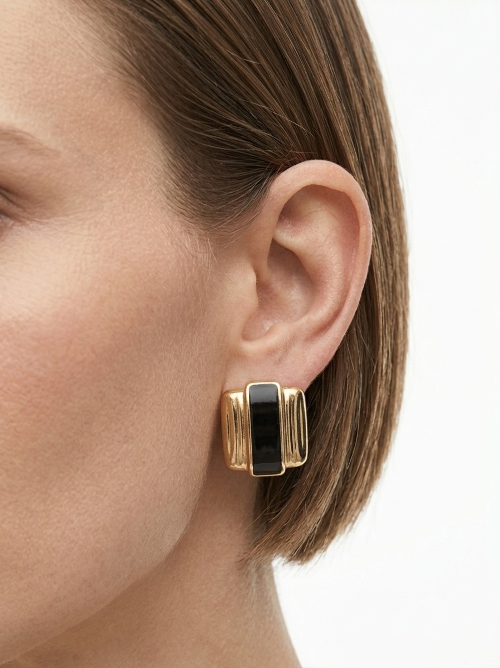 Weekenders Gold and Black Statement Post Earrings